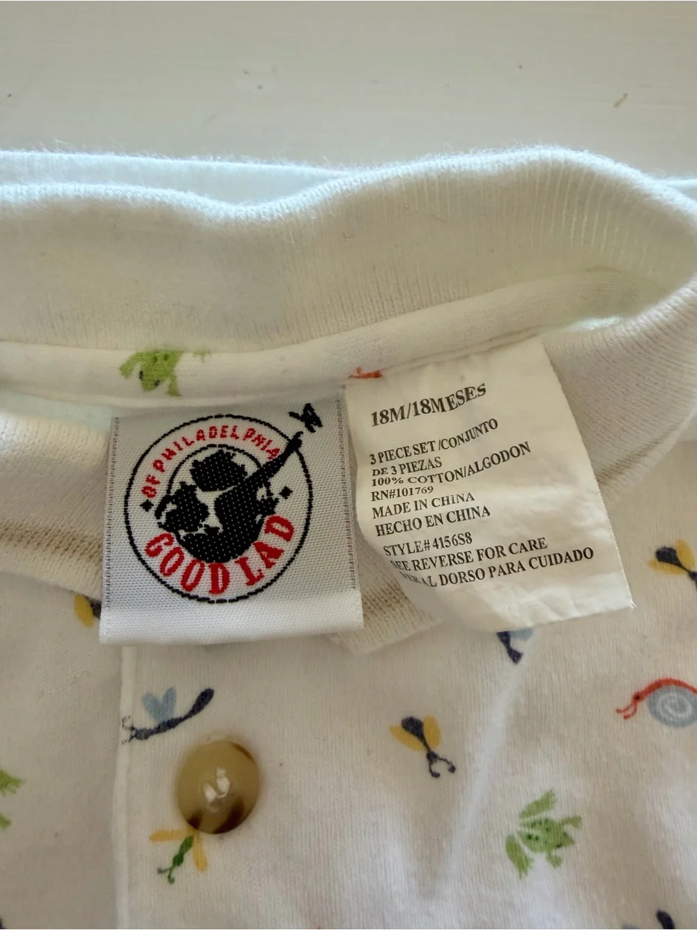 Good Lad Boys White Nature Print Polo w/ Frogs, Dragonflies — 18 Months EUC